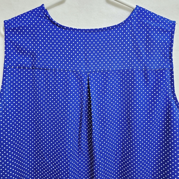 By Cathy, Cobalt Blue Polka Dots Zippered Sleeveless Top, Size XL - Picture 3 of 14